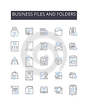 Business files and folders line icons collection. Work documents, Corporate papers, Company records, Enterprise files