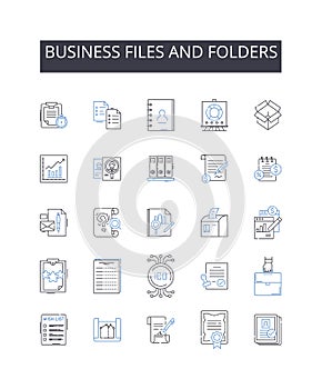 Business files and folders line icons collection. Work documents, Corporate papers, Company records, Enterprise files