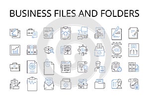 Business files and folders line icons collection. Work documents, Corporate papers, Company records, Enterprise files