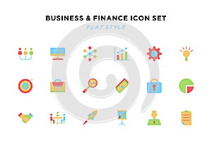 Business and finance icon set. Flat style.