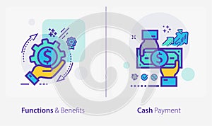 Business and Finance Concept Icons, Functions and Benefits, Cash Payment