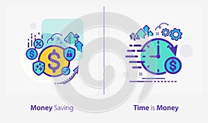 Business and Finance Concept Icons, Money Saving, Time is Money