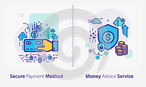 Business and Finance Concept Icons, Secure Payment Method, Money Advice Service