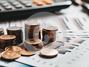 Business Finance concept and Money management, budgets, and investments. A close-up of a pile of coins and dollar bills