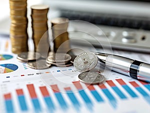 Business Finance concept and Money management, budgets, and investments. A close-up of a pile of coins and dollar bills