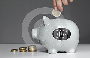 Business and finance concept. number 2024 on piggy bank, budget on new year