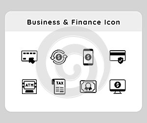 business and finance credit card revenue smartphone credit card atm machine icon icons set collection collections package white