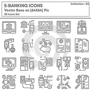 Business Finance E-Banking and Money Transaction Icons Set, Icon Collection for Technology Internet Online Banking. Mobile Payment