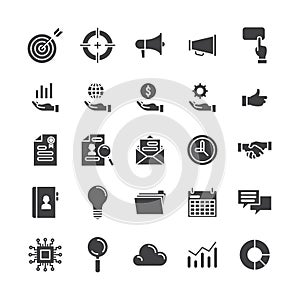 Business and finance flat icons set. office outline icon collection, vector