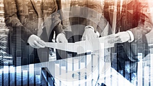 Business and finance graph on blurred background. Trading, investment and economics concept.