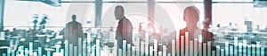 Business and finance graph on blurred background. Trading, investment and economics concept. Website header banner.