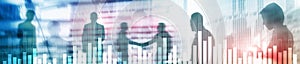 Business and finance graph on blurred background. Trading, investment and economics concept. Website header banner. photo