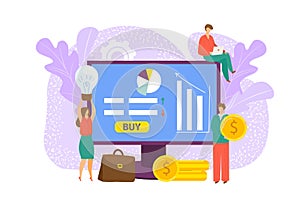 Business finance growth, broker buying stocks vector illustration. Market trade chart, graph exchange concept. Currency