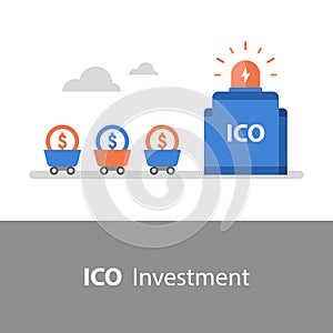 Business and finance, ICO investment, cryptocurrency token, stock market