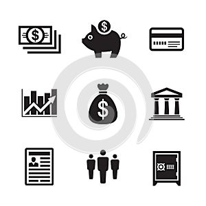 Business finance icons set. Economic money signs collection. Vector illustration.