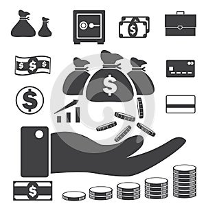 Business finance icons set, Money and Credit icons