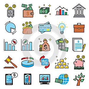Business and finance icons set on white background for graphic and web design, Modern simple vector sign. Internet concept. Trendy