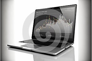 Business, finance and investment. Banking laptop with uptrend stock graph