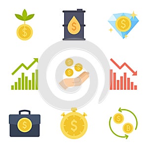 Business finance and investment icons set. Financial planning, economy