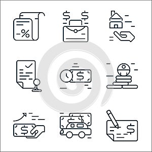 Business and finance line icons. linear set. quality vector line set such as bank check, automobile, income, success, time is