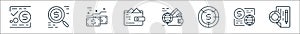 business and finance line icons. linear set. quality vector line set such as statistic, money flow, analytics, wallet, stock,