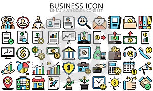 Business and finance lineal multi color icons set