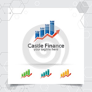 Business finance logo design vector with chart analysis icon symbol. Financial and trading illustration for consulting, data