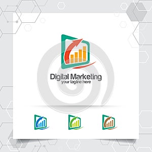 Business finance logo design vector with chart analysis icon symbol. Financial and trading illustration for consulting, data