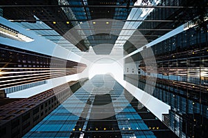 Business and Finance, Looking Up at Skyscrapers in the Financial District of a Modern Metropolis