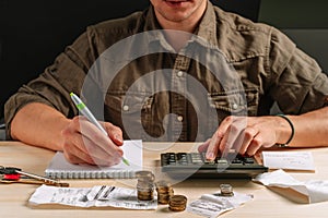 Business finance man calculating budget numbers, Invoices and financial adviser working