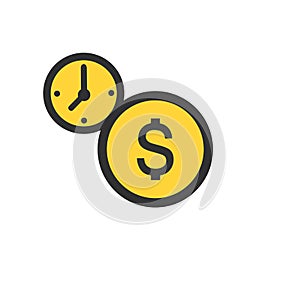 Business and finance management icon in flat style. Time is money illustration on white background. Financial strategy business