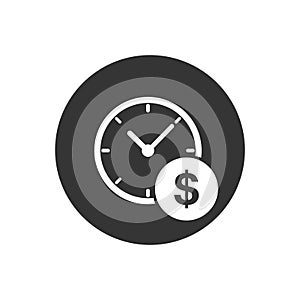 Business and finance management white icon in flat style. Time is money vector illustration on gray background