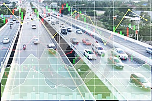 Business finance stock index background of investment on superhighway infrestructure at countryside.