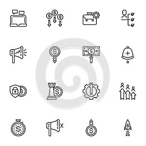 Business finance strategy line icons set