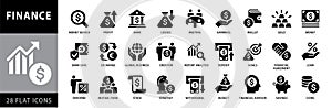 Business and finance Vector icon set with money, bank, profit, credit, savings, graph, etc