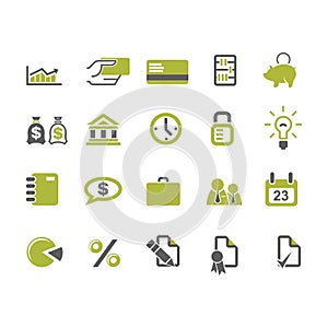 Business and finance web icon set. web icon set. Green icons collection. Simple vector illustration