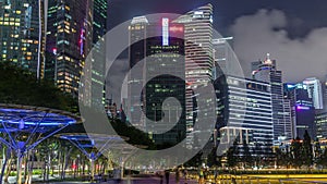 Business Financial Downtown City and Skyscrapers Tower Building at Marina Bay night timelapse hyperlapse, Singapore