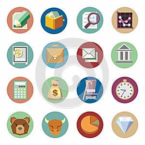 Business financial icons set. Flat design.