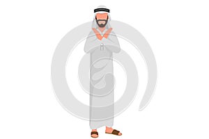 Business flat cartoon style drawing Arabian businessman with crossing arm and saying no gestures. Man making X shape, stop sign