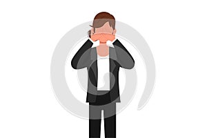 Business flat cartoon style drawing of businesswoman close her eyes with her hands because of disgust and reluctance to see