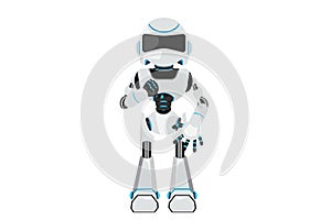 Business flat cartoon style drawing robot showing thumbs down sign gesture. Dislike, disagree, disappointment, disapprove, no deal