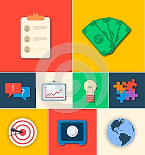 Business flat icons for infographic. Vector