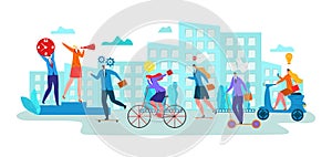 Business flat people character manager, cartoon transportation for work time management vector illustration. Business
