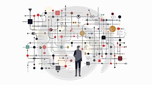 Business Flowchart and Man Working with Algorithm in Office Environment