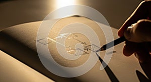 Business Flowchart Planning Hand Drawing Strategy Diagram for Workflow and Idea Development in Notebook