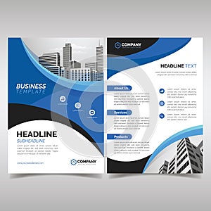Business flyer template with wavy blue shapes