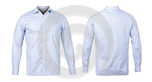 Business or formal blue shirt, front and back view mock-up isolated on white background with clipping path.