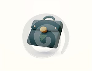 A business formal and minimal green briefcase with a yellow button on it. 3d rendered briefcase or business bag icon