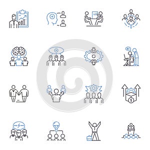 Business function line icons collection. Marketing, Sales, Finance, Operations, HR, Management, Procurement vector and