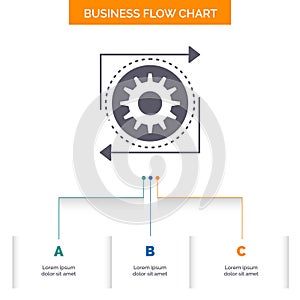 Business, gear, management, operation, process Business Flow Chart Design with 3 Steps. Glyph Icon For Presentation Background